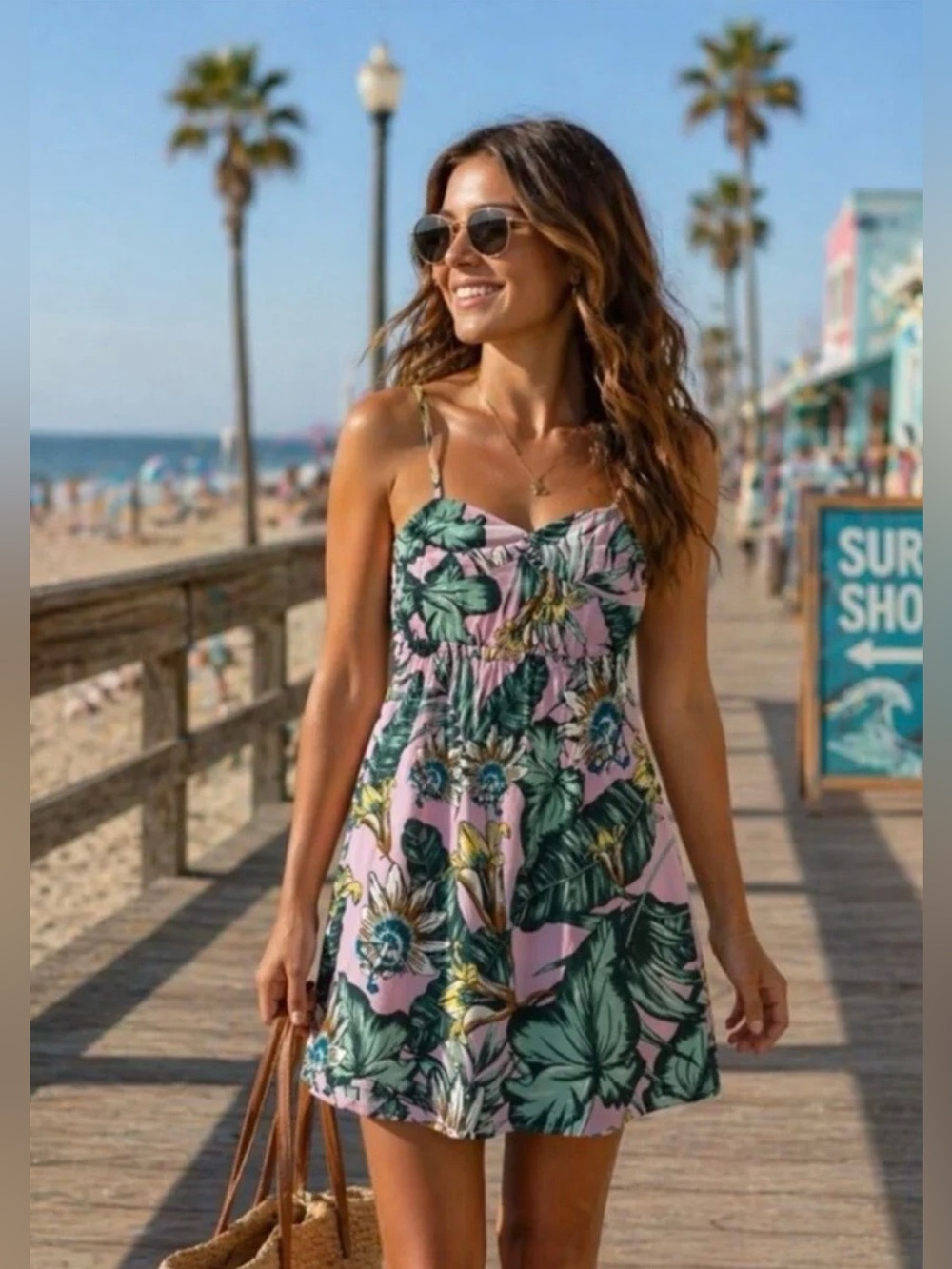 ❤️❤️J. Crew Pink Tropical Floral Spaghetti-Strap Mini Dress. NEVER WORN